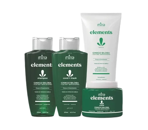 Linha Elements Ginkgo Biloba Aloé Vera Broto de Bambu Home Care Mirra Cosméticos para crescimento e força.