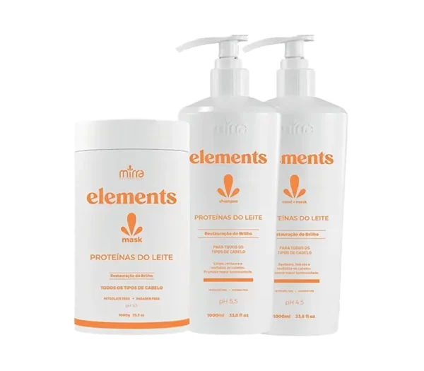 Linha Elements Proteínas do Leite Profissional Mirra Cosméticos para nutrição e reparação.